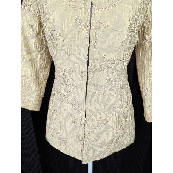 CHICO'S! STUNNING GOLD, RIBBON EMBROIDERED, 3/4 SLEEVE JACKET, BLAZER! SZ 2/4 - Picture 9 of 10